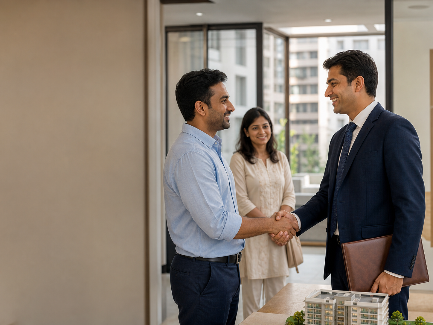 Property professionals collaborating on a successful real-estate deal