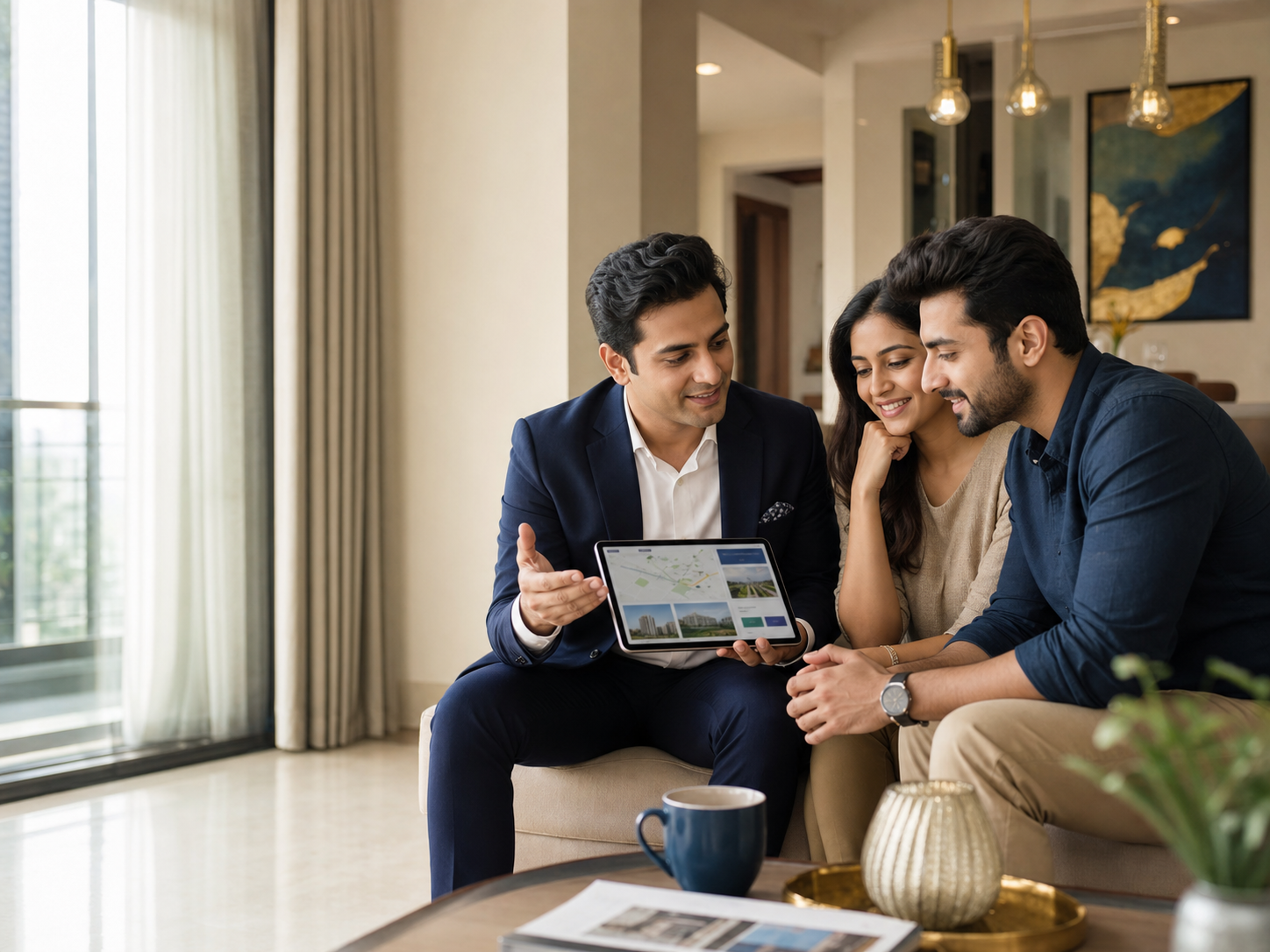Property consultant helping a couple plan their property journey